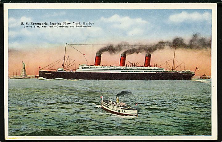 Berengaria, S/S, Cunard Line forlader New York på ruten New York - Cherbourg & Southampton. 