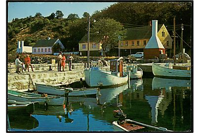 Bornholm, Helligpeder med havn og fiskefartøjer. Rudolf Olsen no. 1721.