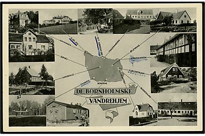 Bornholm, de bornholmske vandrehjem med landkort og prospekter. Colberg no. 1310.