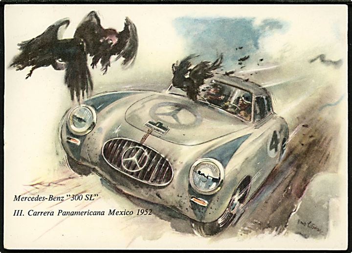 Mercedes-Benz 300 SL i motorløbet III. Carrera Panamericana Mexico 1952. Reklamekort u/no.