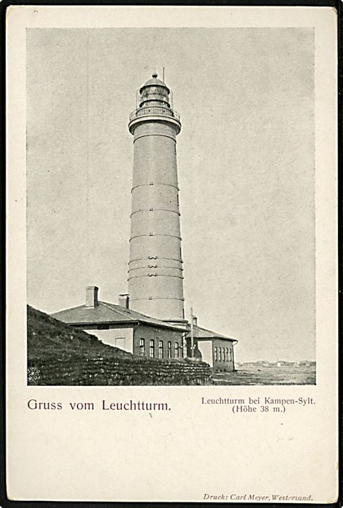 Tyskland, Sylt, Fyrtårnet i Kampen. Anvendt som ufrankeret feltpostkort d. 12.12.1917 fra Sylt til Ries pr. Røde Kro.