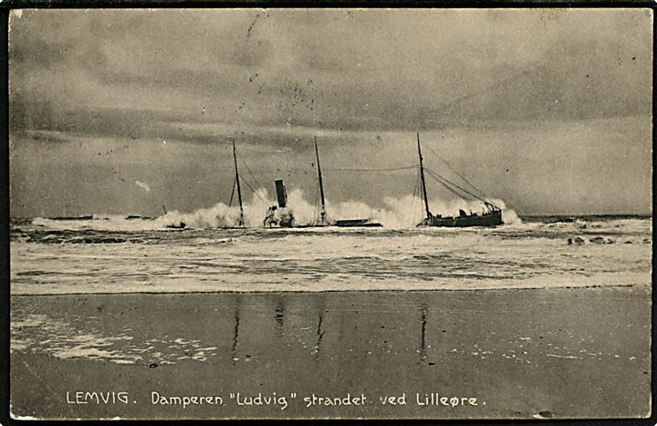 “Ludvig”, S/S, af Lübeck strandet ved Lilleøre pr. Lemvig d. 1.2.1906. H. Riegel no. 26138. Hj.knæk.