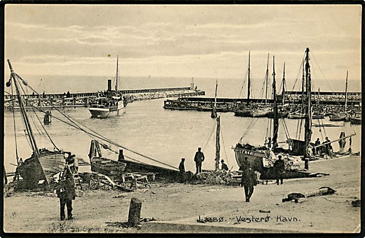 Læsø, Vesterø Havn med afgående dampskib. Melchiorsen no. 29608.