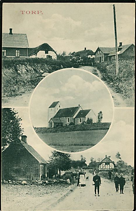 Torp ved Østbirk med gadeparti og kirke. J.J.N. no. 5454.