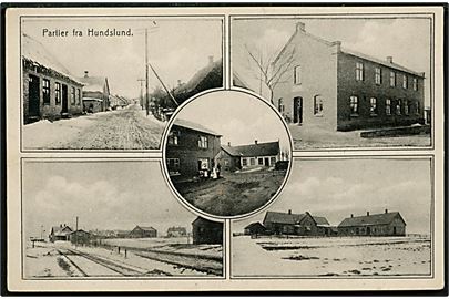 Hundslund, partier med bl.a. jernbanestationen i sne. J.J.N. no. 3295.