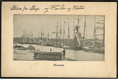 Køge, Hilsen fra, Tryksag med parti fra havnen og 5 prospekter fra Køge egnen. Willerslev u/no.