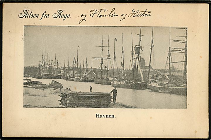 Køge, Hilsen fra, Tryksag med parti fra havnen og 5 prospekter fra Køge egnen. Willerslev u/no.