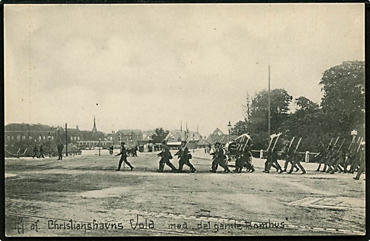 Købh., Christianshavns Vold ved gl. Bomhus med kompagni soldater. U/no.