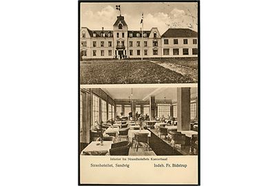 Sandvig, Strandhotellet. Facade og koncertsal. Bemærk trykfejl Stranhotellet. Colberg no. 16E.