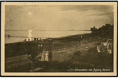 Nyborg. I måneskin ved Nyborg Strand. Stenders no. 54272.