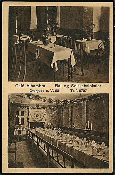 Købh., Café Alhambra Overgade oven Vandet, Bal og Selskabslokaler. J. Lyngbye no. 1464/19.