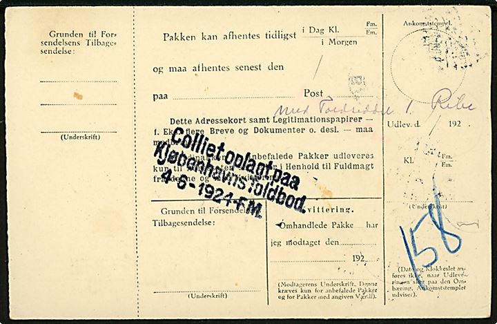 25 øre og 50 øre (4) Chr. X på 225 øre adressekort for 3 pakker fra Ribe d. 30.5.1924 til København. Påsat yderligere 10 øre Gebyr provisorium stemplet Ribe d. 30.5.1924. Antagelig gebyr for udfyldning af toldpapirer. 