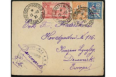 Marokko 50 c. blandingsfrankeret brev annulleret med feltpoststempel Tresor et Postes Kasbatadla d. 12.10.1921 til Lyngby, Danmark. Fra dansk fremmedlegionær No. 12008 Henry Madsen i 4. Regiment i Marokko. 