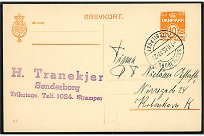 10 øre helsagsbrevkort (fabr. 117) annulleret med brotype IIc Sønderborg Rutebilpost d. 1.11.1935 til København. 