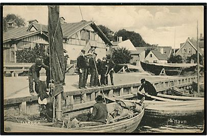 Taarbæk havn med fiskebåde. Stenders no. 4789.