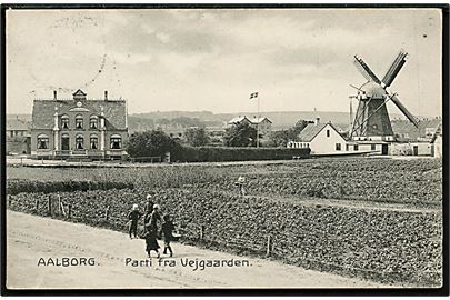 Aalborg, Parti fra Vejgaarden med Vejgaards Afholdshjem og mølle. Stenders no. 12104.