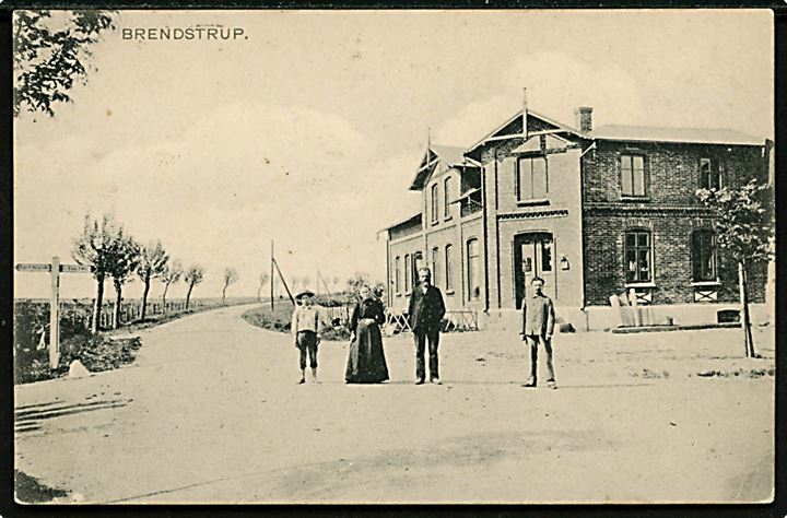 Brendstrup (Brændstrup) ved Gram. W. Schützsack u/no. Frankeret med 5 pfg. Germania annulleret Woyens - Rödding Bahnpost Zug 49 d. 16.11.1908 til Haberslund.