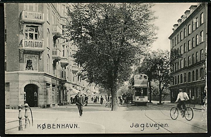 Købh., Jagtvejen med sporvogn no. 36 Tværlinien. Stenders no. 10792.