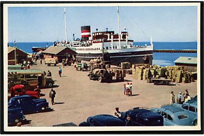 Kalundborg, M/S, i Kolby Kaas havn på Samsø. Stenders no. 1. Frankeret med 20 øre 1000 års udg. stemplet brotype IId Kolby Kås d. 3.7.1958 til Støvring pr. Randers. 