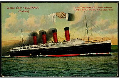 Lusitania, S/S, Cunard Line. Hands across the sea.