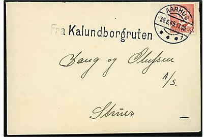 20 øre Fr. IX på brev annulleret Aarhus d. 30.6.1949 og sidestemplet Fra Kalundborgruten til Struer.