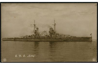 SMS König, tysk linieskib. brugt som ufrankeret marinepost med stempel Kais. Deutsche Marineschiffspost no. 136 d. 18.5.1917 til Augustenborg på Als. 