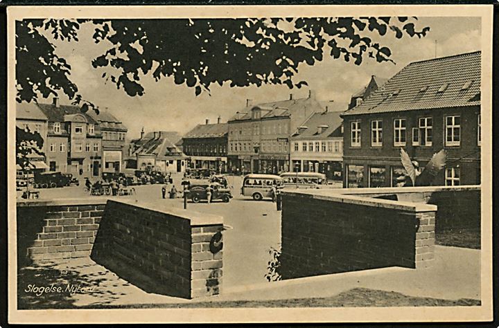 Slagelse. Nytorv med flere busser. Stenders Slagelse no. 224.