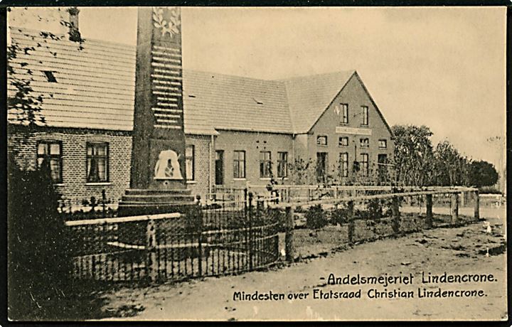 Klippinge, Andelsmejeriet Lindencrone med mindesten for etatsraad Christian Lindencrone. R. Thomsen no. 2419.