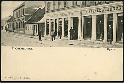 Store Heddinge, Algade med Rudolf Thomsens og E. Aarslew-Jensens forretninger. R. Thomsen u/no.