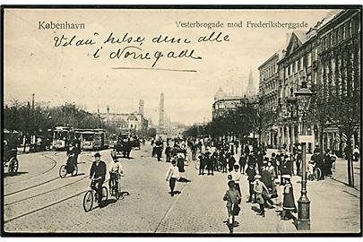 Købh., Vesterbrogade mod Frederiksberggade med flere sporvogne. Budtz Müller & Co. no. 526.