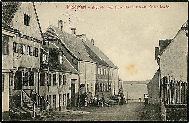 Middelfart. Brogade med Huset hvori Henner Friser boede. J.G. Kreutzer no. 3. 