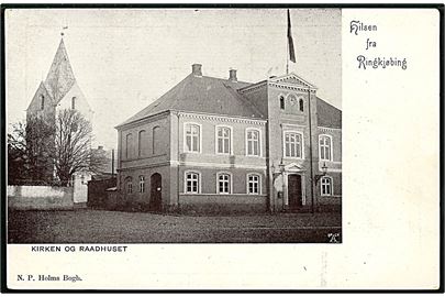 Ringkøbing. Hilsen fra med Kirken og Raadhuset. N.P. Holm u/no. 