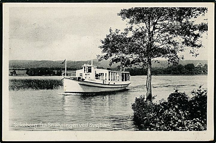 Silkeborg, Fra snævringen ved Svejbæk med turbåden Ternen. Stenders no. 244.