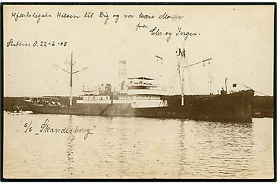 Skanderborg, S/S, Dannebrog D/S A/S, København. Fotokort anvendt fra Stettin d. 22.6.1905.