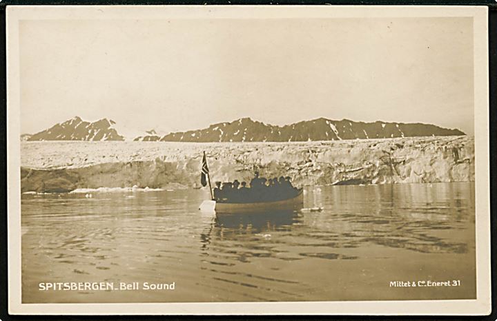 Svalbard / Spitzbergen. Bell Sound turistbåd. Mittet & Co. no. 31. Reklamekort Nordenfjelske S/S Co. Trondhjem.