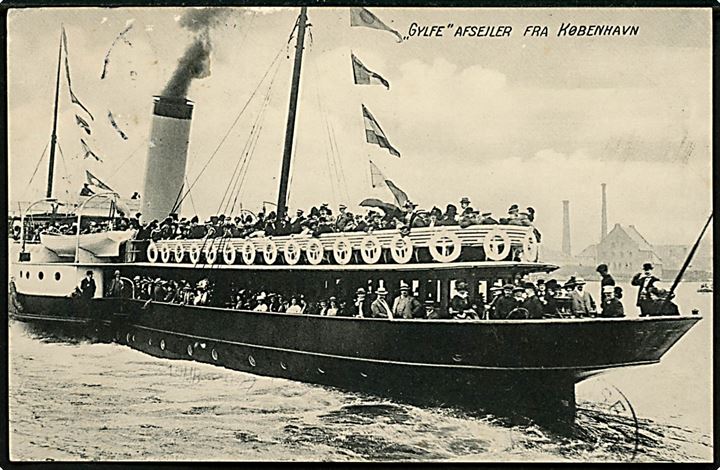 Gylfe, S/S, Øresundsfærge afgår fra København. Dansk Lystrykkeri no. 1192.