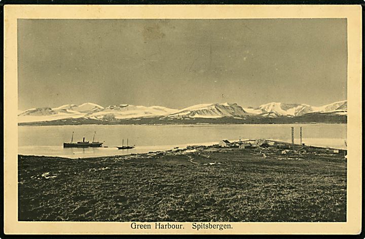 Spidsbergen 5 øre lokalmærke på brevkort (Green Harbour med turistskib) annulleret Magdalenen-Bay * Spitsbergen * d. 12.8.1912 (Fra tysk turistskib S/S Viktoria Louise). 