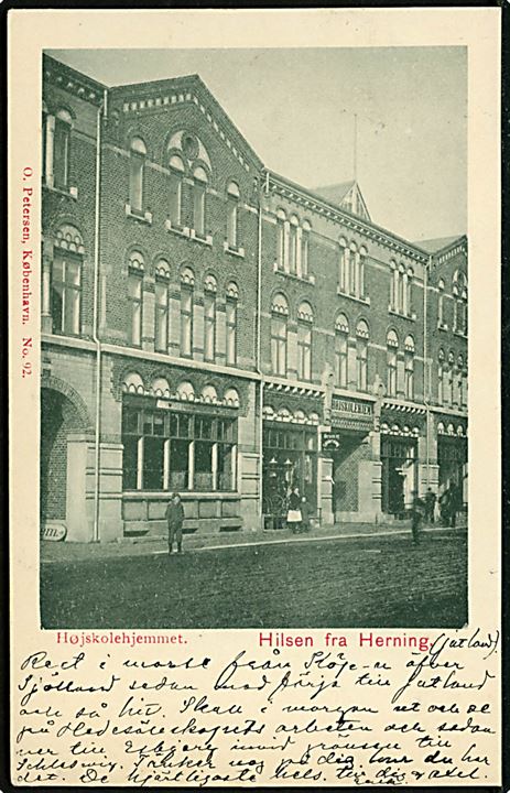 Herning, Hilsen fra med Højskolehjemmet. O. Petersen no. 92.