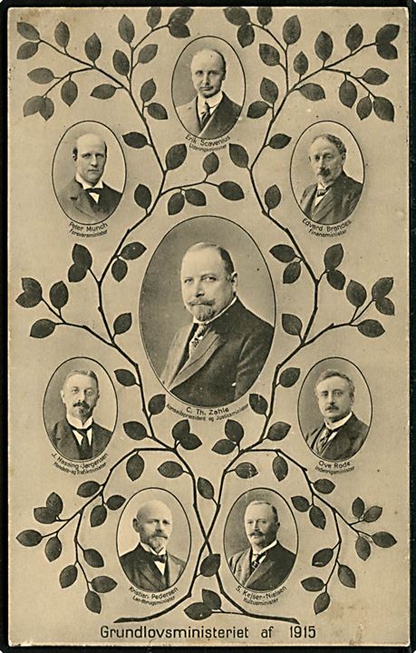 Grundlovsministeriet af 1915 med C. Th. Zahle. I. Jensen Skytte u/no.