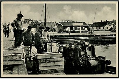 Ringkøbing, havn med fiskere. Stenders no. 80647.