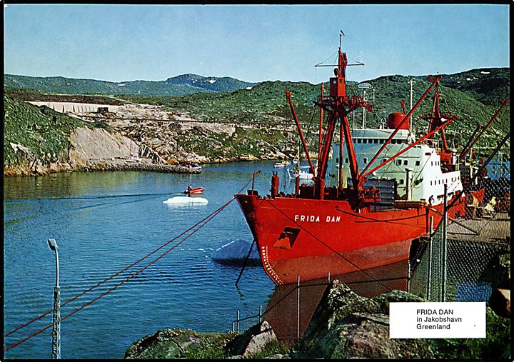 Frida Dan, M/S, J. Lauritzen polarskib i Jakobshavn. Stort reklamekort uden adresselinier. 15x21 cm.