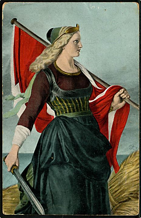 Elisabeth Jerichau Baumann: Danmark. Moder Danmark med Dannebrog og sværd. Stenders no. 27702.