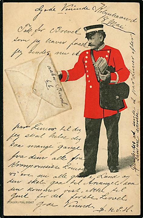 10 øre Våben (2) på korrekt 20 øre frankeret Kort-Brev (Postbud med påklæbet kuvert) fra Kjøbenhavn III d. 18.5.1904 til Gent, Belgien.