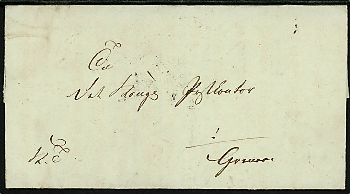 1830. Tjenestebrev mærket K.T. fra Det kgl. Generalpostdirection i Kjøbenhavn dateret d. 27.2.1830 til Det kgl. postkontor i Grenaa. På bagsiden sort seglstempel: General Post Direction / (Posthorn).