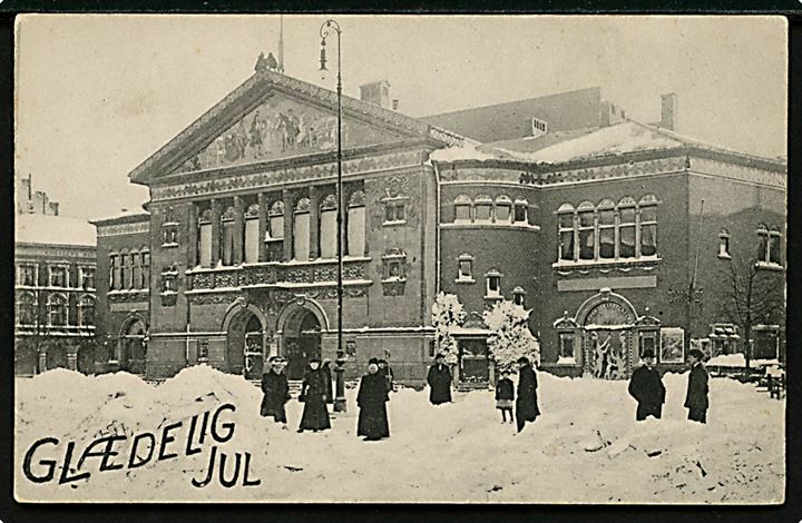 Aarhus, Theater i sne en vinterdag. Glædelig Jul. H. A. Ebbesen no. 1107.