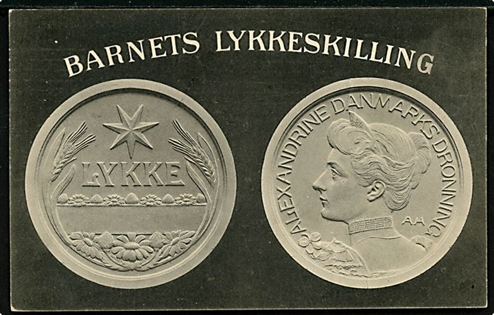 Barnets Lykkeskilling. Udgivet af Danmarks Blinde u/no. Sendt lokalt med 3 øre Bølgelinie og Julemærke 1913 i Odense d. 23.12.1913.