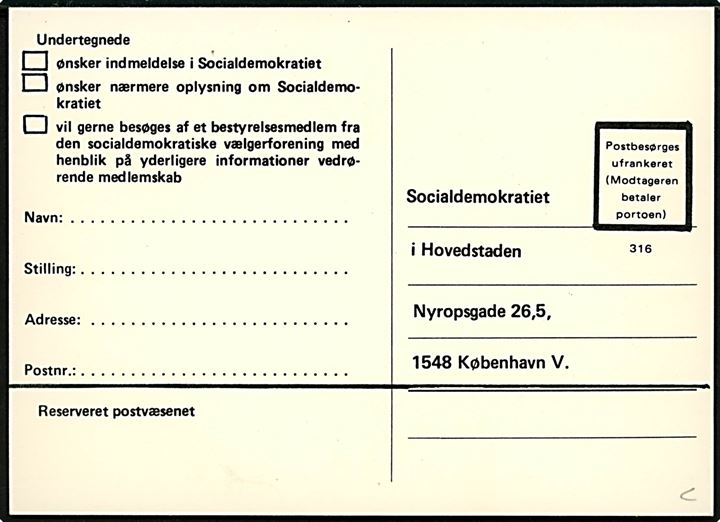 Købh. - med Socialdemokraterne derud A. Politisk kort u/no.