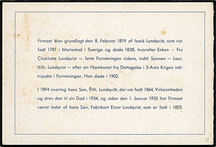 Sakskøbing, Firmaet Lundqvist's 125-Aars Jubilæum, ill. klapkort u/no.