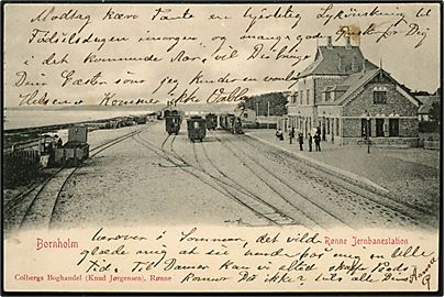 Rønne, jernbanestation med holdende tog. Colberg u/no.