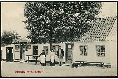 Vesterborg købmandshandel. R. P. Adrian. Frankeret med 3 øre Bølgelinie og sendt lokalt med stjernestempel VESTERBORG til Vesterborg Skovhuse pr. Nakskov.